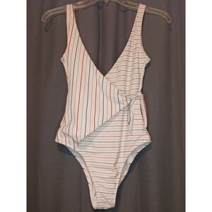 White red blue one peice swimsuit Bathing Suit cruise resort wear no‎ pads small